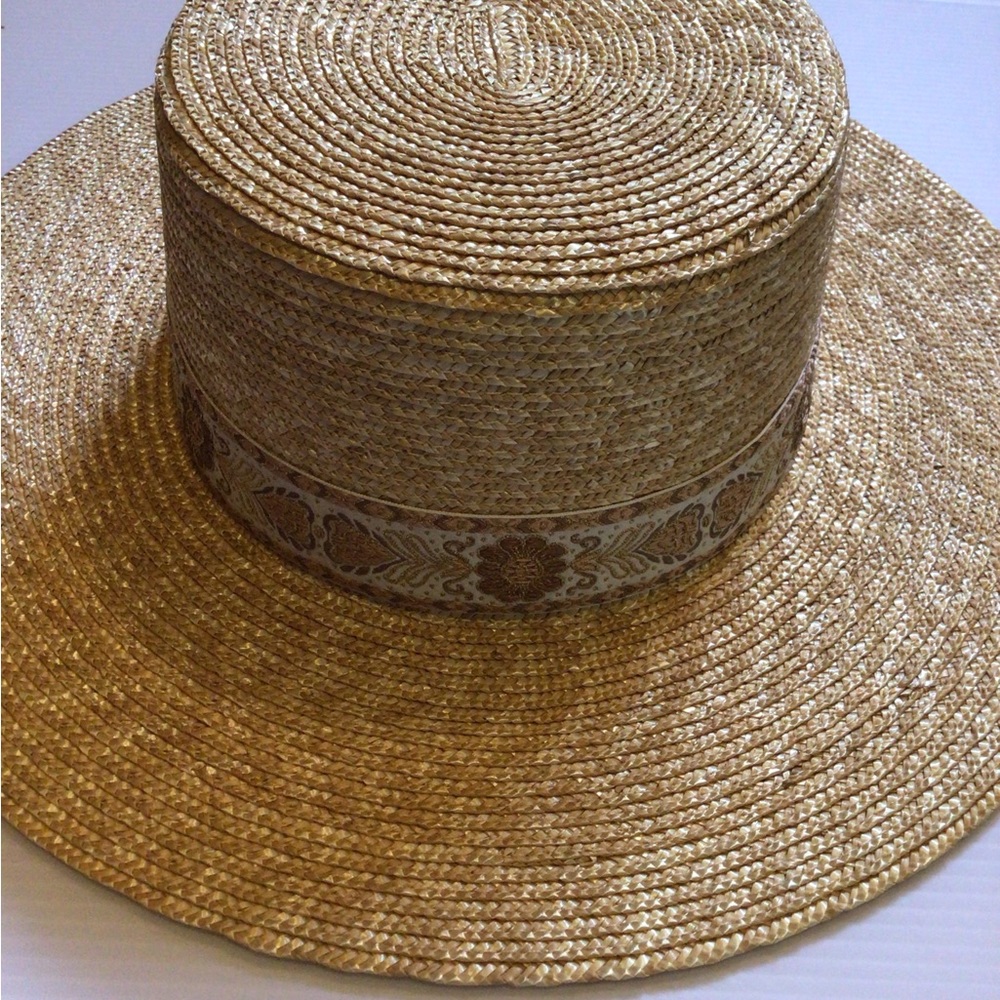 Rare Lack of Color gold foil straw banded boater
